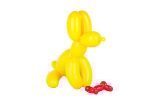Sculpture Pop Art en résine Chien ballon assis - Jaune