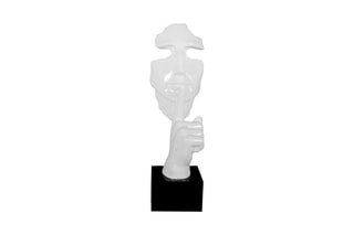 Sculpture en résine laquée Visage homme abstrait - Blanc