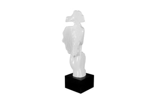 Sculpture en résine laquée Visage homme abstrait - Blanc