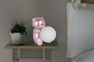 Sculpture-lampe en résine Ourson Rose