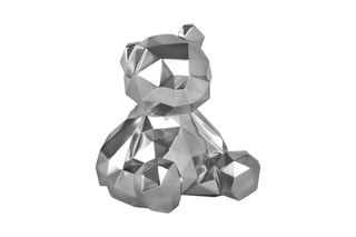 Sculpture moderne en résine - Ourson facetté   Argenté