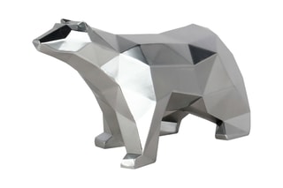 Sculpture en résine Ours polaire Argenté