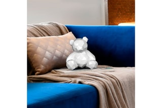 Sculpture figurative en résine Petit ours facetté - Blanc