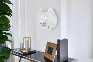 Sculpture en résine Tête de tigre Blanc