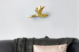 Sculpture murale en résine Oiseau origami - Doré
