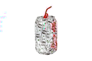 Sculpture Cannette écrasée dollars Blanc et gris