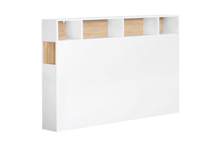 Tête de lit avec rangements Léo - Imitation bois et blanc