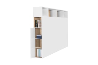 Tête de lit avec rangements Léo - Imitation bois et blanc