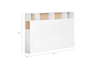 Tête de lit avec rangements Léo - Imitation bois et blanc