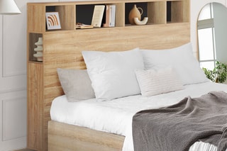 Tête de lit avec rangements - Imitation bois et noir