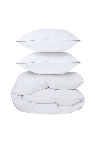Couette extra chaude plumes d'oie - anti-acariens - polyester 500 g/m² + oreiller(s) moelleux 500 g/m²