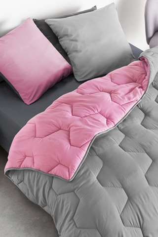 Couette chaude réversible bicolore microfibres 300 g/m² + oreiller(s) mi-ferme