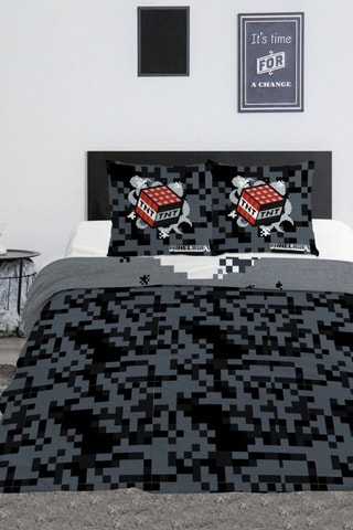Conjunto de edredão Minecraft - Preto e vermelho