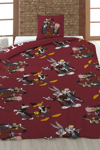 Conjunto de edredão em algodão 52 fios/cm² Looney Tunes e Harry Potter - Bordô