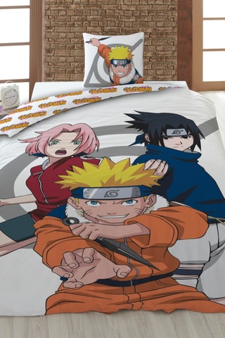 Conjunto de edredão Naruto - Branco e laranja