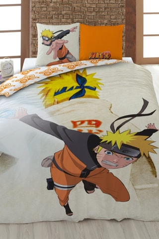 Conjunto de edredão em algodão 52 fios/cm² Naruto - Branco e laranja