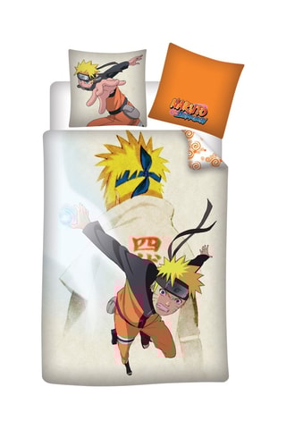 Conjunto de edredão em algodão 52 fios/cm² Naruto - Branco e laranja