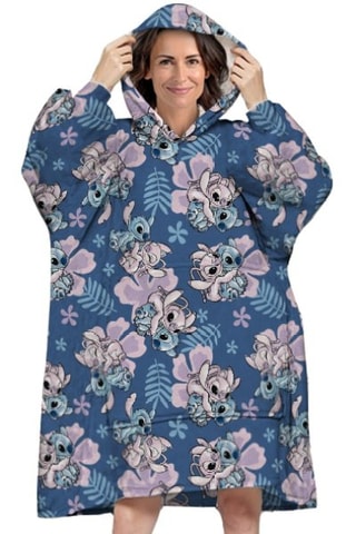 Poncho com capuz Adulto Angel e Stitch Lilo e Stitch Disney - Azul e rosa