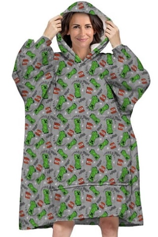 Poncho com capuz Adulto Minecraft - Cinzento e verde