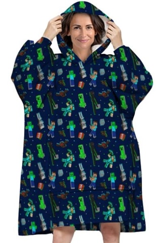 Poncho com capuz Adulto Minecraft - Azul e verde