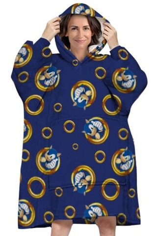 Poncho com capuz Adulto Sonic - Azul e dourado