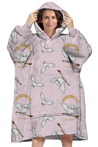 Poncho com capuz Adulto Hedwige Harry Potter - Rosa-maquilhagem e branco