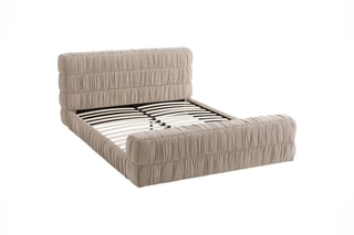 Lit en velours avec sommier Marcio - 160 x 200 cm - Beige