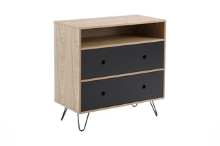 Commode 2 tiroirs Cleon - Noir et bois