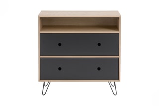 Commode 2 tiroirs Cleon - Noir et bois