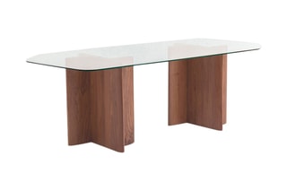 Table Nella - 6/8 couverts - Verre transparent et noyer