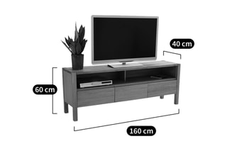 Meuble TV 3 tiroirs en chêne Adélita - 160 x 60 x 40 cm