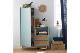 Penderie 1 porte en cannage de rotin Taga - 103 x 160 x 47,9 cm