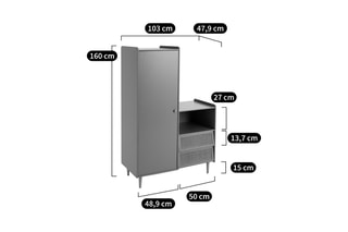 Penderie 1 porte en cannage de rotin Taga - 103 x 160 x 47,9 cm