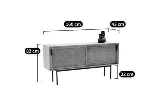 Buffet 2 portes en chêne massif et rotin - 160 x 82 x 43 cm