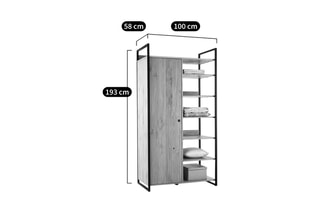 Armoire 1 porte en pin massif Hiba - 100 x 193 x 58 cm