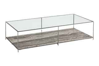 Table basse en verre et pierre travertin Buren - 140 x 33 x 70 cm