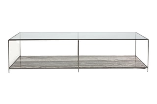 Table basse en verre et pierre travertin Buren - 140 x 33 x 70 cm