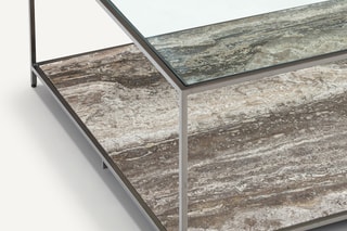 Table basse en verre et pierre travertin Buren - 140 x 33 x 70 cm