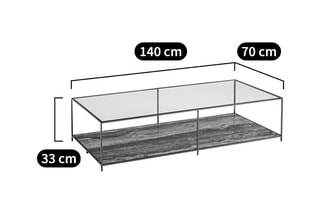 Table basse en verre et pierre travertin Buren - 140 x 33 x 70 cm