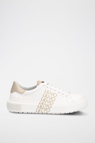 Sneakers em couro de touro Ariel Branco e dourado