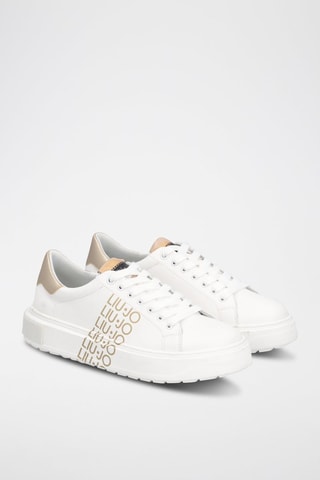 Sneakers em couro de touro Ariel Branco e dourado