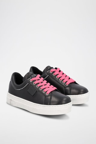 Sneakers em couro de touro Alicia Preto e rosa