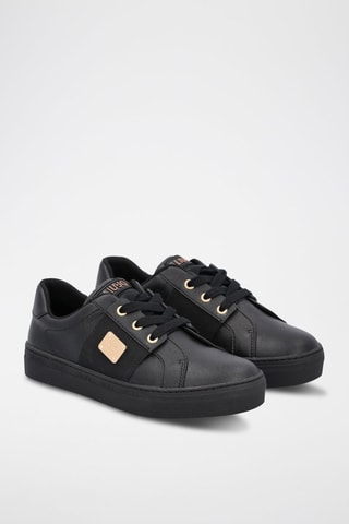 Sneakers em couro de touro Alicia Preto e dourado