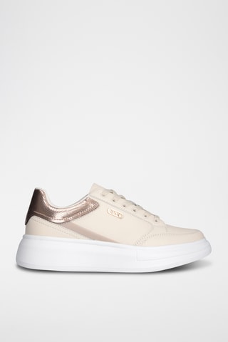 Sneakers com plataforma em couro - Bege