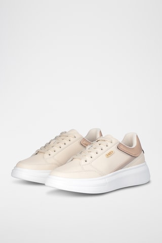 Sneakers com plataforma em couro - Bege