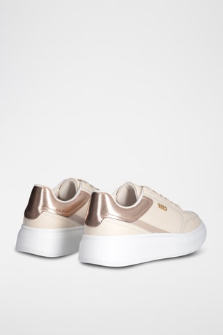 Sneakers com plataforma em couro - Bege