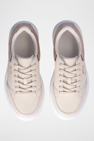 Sneakers com plataforma em couro - Bege