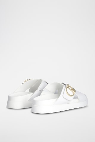 Mules com plataforma em couro - Branco