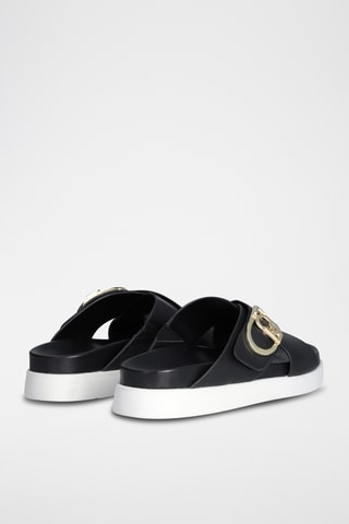 Mules com plataforma em couro - Preto