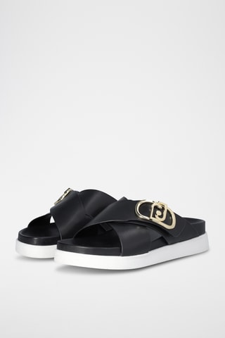 Mules com plataforma em couro - Preto